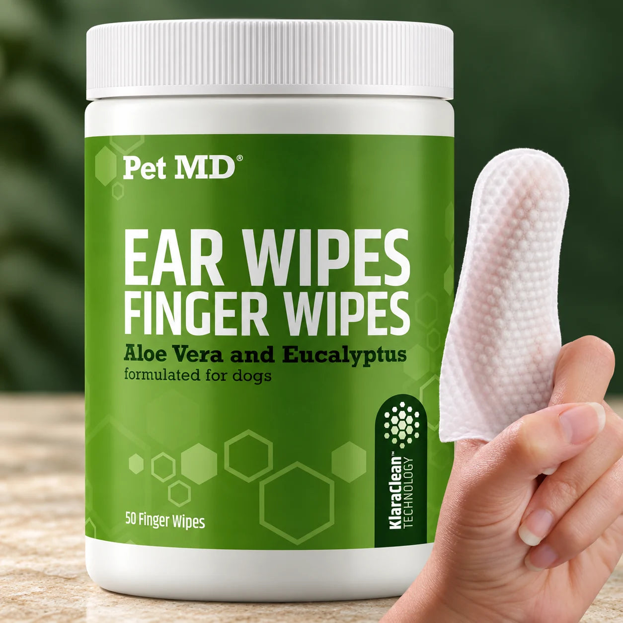 Dog Ear Finger Wipes - with Eucalyptus & Aloe Vera for Dogs - 50 Ct