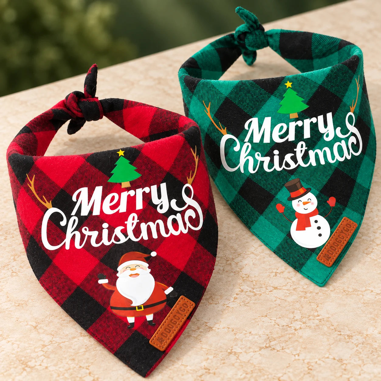 2 Pack Dog Bandana Christmas Classic Plaid Pet Scarf Triangle Bibs Kerchief Merry Christmas Santa Snowman Bandana for Medium Large Dogs Pets (Large) — Large / Christmas-1