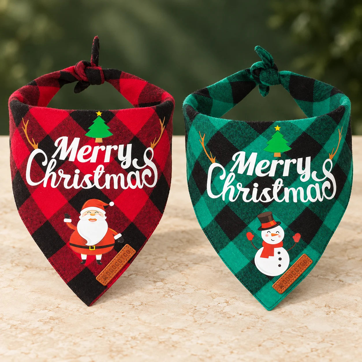 2 Pack Dog Bandana Christmas Classic Plaid Pet Scarf Triangle Bibs Kerchief Merry Christmas Santa Snowman Bandana for Medium Large Dogs Pets (Large) — Large / Christmas-1